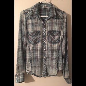 EUC Roxy Button Down Plaid Shirt